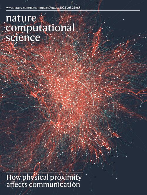 Nature Computational Science cover, August 2022, featuring a visualization from Proximate